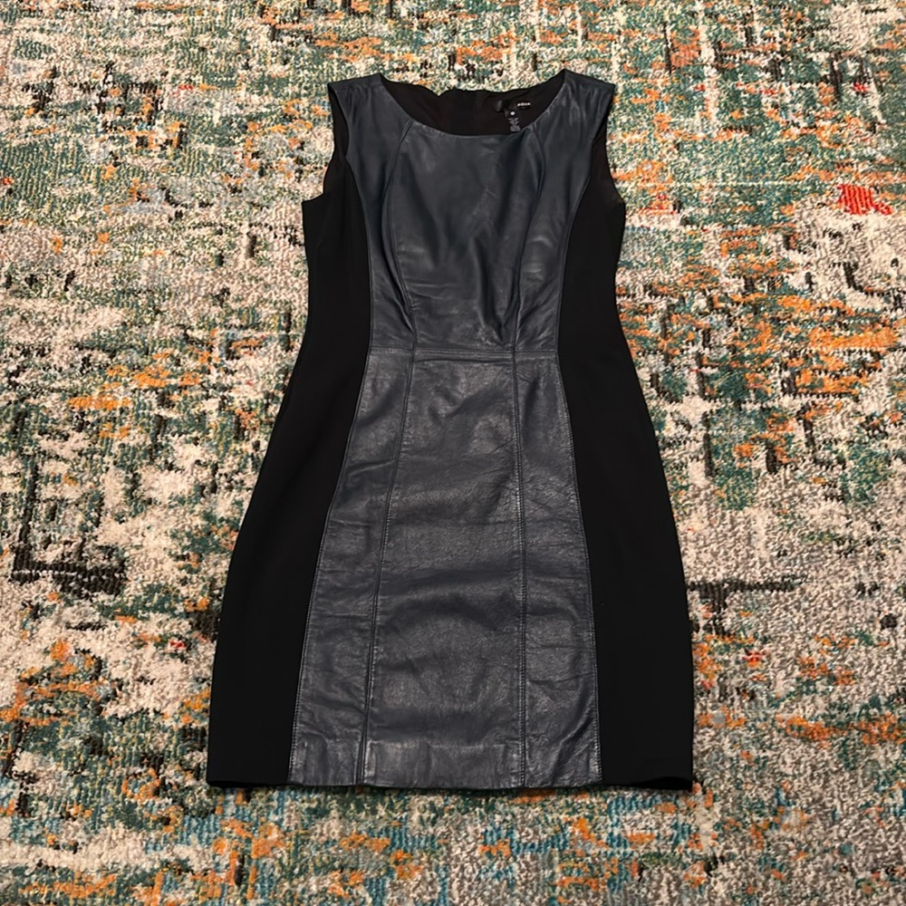 AQUA Dark Navy Leather Dress, Size Medium - Picture 3 of 7